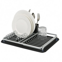 Сушилник за съдове Luigi Ferrero FR-3932A, 43x32x12 см, Устойчив срещу корозия, Стойка с 3 отделения, Табла за отцеждане, Черен/сребрист