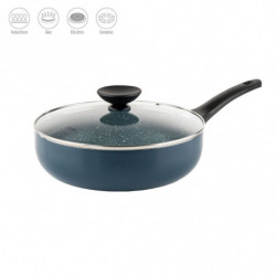 Дълбок тиган с капак Luigi Ferrero Prima FR-2634L, 26x7.5 см, 3.4 л, Незалепващо покритие, Стъклен капак с отвор за пара, Индукция, Тъмносин