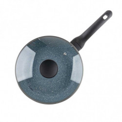Tigaie adanca cu capac Luigi Ferrero Prima FR-2634L, 26x7.5 cm, 3.4 L, Acoperire antiaderenta cu efect de marmura, Capac sticla, Inductie, Albastru inchis