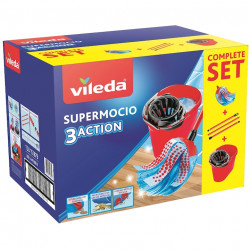 Комплект за почистване на под Vileda Super Mocio, 3 части, 10 л, Отцеждащ механизъм, Червен