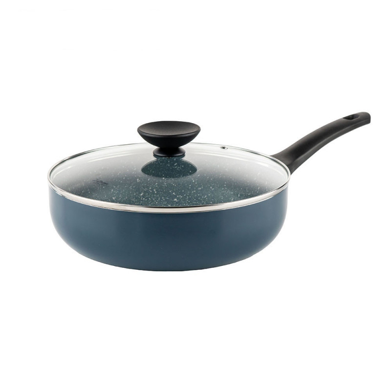 Tigaie adanca cu capac Luigi Ferrero Prima FR-2634L, 26x7.5 cm, 3.4 L, Acoperire antiaderenta cu efect de marmura, Capac sticla, Inductie, Albastru inchis
