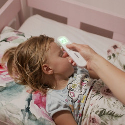 Termometru digital de frunte Medivon Timi Smart Verona, Infrarosu, Pentru copii, Masurare pentru 1 sec., Memorie, Indicatie color, LCD, Sunet, Laser, Alb