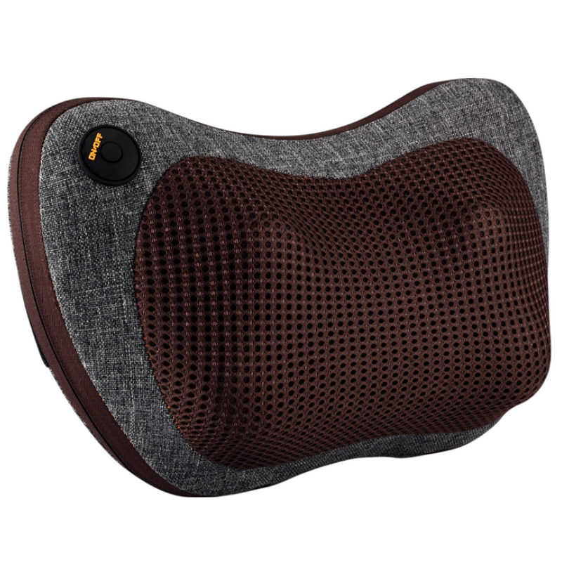 Medivon Travel Massage Pillow, Shiatsu, 2 speeds, 8 massage heads, Heat function, Relaxes skin and muscles, 2 directions, Gray/Brown