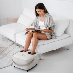 Aparat masaj pentru picioare Medivon Atlantis, Shiatsu, Vacuum, 8 capete, 3 moduri, Incalzire, Telecomanda, Bej