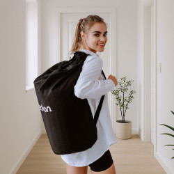 Saltea presopunctura Medivon Chronos, 23x48 cm, Hipoalergenica, Imbunatateste circulatia sangelui si somnul, Inlătura tensiunea musculara, Sac, Negru/Portocaliu