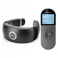 Aparat masaj pentru gat Medivon Smart EMS, Stimulare electromusculara, Reglabil 3D, 4 moduri, Telecomanda, Incalzire, Timer, Negru