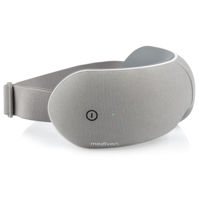 Aparat masaj pentru ochi Medivon Horizon VISION, Compresie calda, Vibratii, Ameliorează oboseala si tensiunea, Bluetooth, Sunete relaxante, Gri