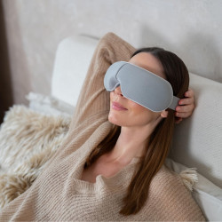 Aparat masaj pentru ochi Medivon Horizon VISION, Compresie calda, Vibratii, Ameliorează oboseala si tensiunea, Bluetooth, Sunete relaxante, Gri