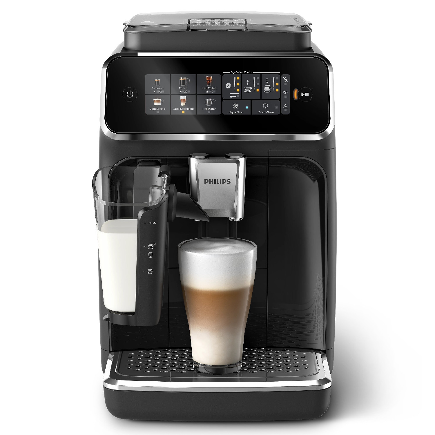 Кафеавтомат Philips EP3341/50 3300 LatteGo, 1500W, 15 bar, 1.8 л, 6 напитки, Керамична мелачка с 12 нива, AquaClean, SilentBrew, AromaExtract, Черен