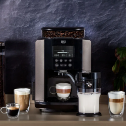 Espressor automat Krups Arabica Latte EA819E10, 1450W, 15 bar, 1.7 l, LCD, 5 programe, 3 functii, 3 setari de temperatura si aroma, Milk Comfort / One Touch Cappuccino, Negru