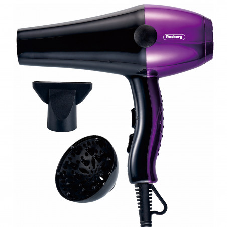 Rosberg R51100SD Hair Dryer with Diffuser, 2000W, 3 heat settings, 2 speed settings, DC motor, Black/Purple