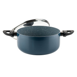 Κατσαρόλα Luigi Ferrero Prima FR-2444, 24x11 cm, 4,5 l, Αντικολλητική επίστρωση με μαρμάρινο εφέ, Γυάλινο καπάκι με τρύπα ατμού, Επαγωγή, Σκούρο μπλε