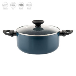 Cratita Luigi Ferrero Prima FR-2444, 24x11 cm, 4.5 l, Acoperire antiaderenta cu efect de marmura, Capac sticla, Inductie, Albastru