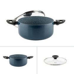 Cratita Luigi Ferrero Prima FR-2444, 24x11 cm, 4.5 l, Acoperire antiaderenta cu efect de marmura, Capac sticla, Inductie, Albastru