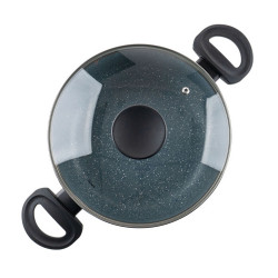 Cratita Luigi Ferrero Prima FR-2444, 24x11 cm, 4.5 l, Acoperire antiaderenta cu efect de marmura, Capac sticla, Inductie, Albastru