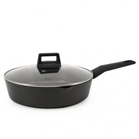 Βαθύ τηγάνι Luigi Ferrero Rosso FR-2870, 28x7 cm, 3.6 l, Αντικολλητική επίστρωση, Χυτή γούρνα, Γυάλινο καπάκι, Επαγωγή, Μαύρο