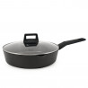 Tigaie adâncă Luigi Ferrero Rosso FR-2870, 28x7 cm, 3.6 l, Acoperire neaderentă, Cuvă turnată, Capac din sticlă, Inducție, Negru