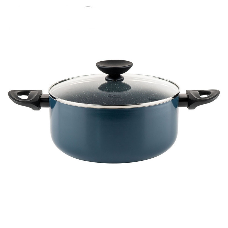 Cratita Luigi Ferrero Prima FR-2444, 24x11 cm, 4.5 l, Acoperire antiaderenta cu efect de marmura, Capac sticla, Inductie, Albastru