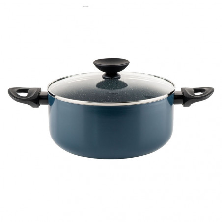 Cratita Luigi Ferrero Prima FR-2444, 24x11 cm, 4.5 l, Acoperire antiaderenta cu efect de marmura, Capac sticla, Inductie, Albastru