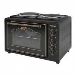 Cuptor electric cu 2 plite Finlux FMC-9705GB, 1600W, 45 l, Usa din sticla, Inchidere lina, Design retro, Negru
