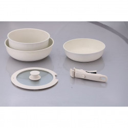 Set oale și tigăi cu mâner detașabil Goldmann GM-1005, 5 piese, Inducție, Finisaj marmură, Bej