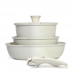 Set oale și tigăi cu mâner detașabil Goldmann GM-1005, 5 piese, Inducție, Finisaj marmură, Bej