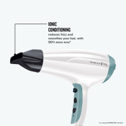 Remington D5216 Hair Dryer, 2300W, Ionizing Function, 2 Speeds, 3 Heat Settings, Diffuser/Concentrator, White