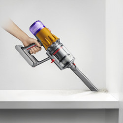 Aspirator vertical Dyson V12 Slim Detect Absolute 448884-01, 150AW, 340 ml, 60 min autonomie, 3 moduri, Afișare date în timp real, Senzor de praf, Iluminat, Nichel/galben