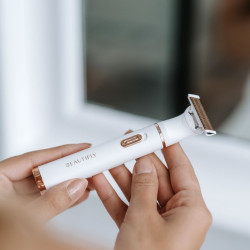 Epilator portabil Beautifly My Blade Silky, 4 capete placate cu aur, Umed / uscat, Piele sensibila, Multifunctional, Alb / Auriu