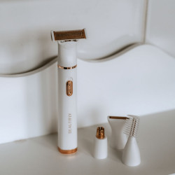 Epilator portabil Beautifly My Blade Silky, 4 capete placate cu aur, Umed / uscat, Piele sensibila, Multifunctional, Alb / Auriu