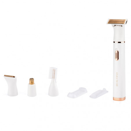 Beautifly My Blade Silky Portable Epilator, 4 Gold-Plated Heads, Wet/Dry, Sensitive Skin, Multifunctional, White/Gold