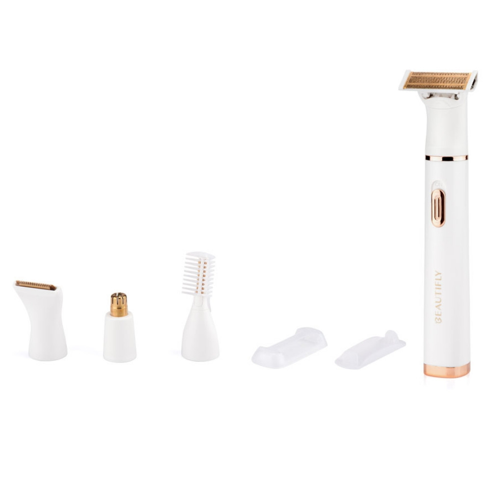 Epilator portabil Beautifly My Blade Silky, 4 capete placate cu aur, Umed / uscat, Piele sensibila, Multifunctional, Alb / Auriu