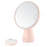 Smart Moon LED Cosmetic Lighted Mirror, 10x Magnification, Warm/Neutral/Cool Light, Adjustable Brightness, Bluetooth Speaker, Pink