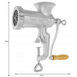 Kinghoff KH 1427 mașină manuală de tocat carne, dimensiune 8, fontă, 6 atașamente, gri