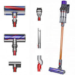 Κάθετη ηλεκτρική σκούπα Dyson Cyclone V10 Absolute 448883-01, 150AW, 125.000 σ.α.λ., 0,77 l, 60 λεπτά, 3 λειτουργίες, 2 Tier Cyclone™, HEPA, Αθόρυβη, Υγιεινή εκκένωση, Χωρίς μπλέξιμο, Νικέλιο/πορτοκαλί