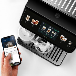 Espressor automat DeLonghi Eletta Explore ECAM450.65.G, 1450W, 19 bar, 1.8l, Wi-Fi, Touch TFT display, LatteCrema hot/cool, Twin Shot, To-Go, Cafea boabe, Negru/Gri