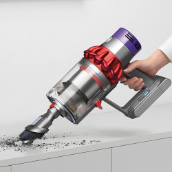 Вертикална прахосмукачка Dyson Cyclone V10 Absolute 244393-01, 150AW, 125000 об/мин, 0.77l, 60 мин, 3 режима, 2 Tier Cyclone™, HEPA, Тиха, Хигиенично изпразване, Без заплитане, Никел/червен