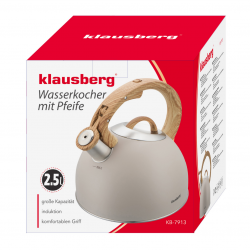 Klausberg KB 7913 Whistling Kettle, 2.5 L, Wood-Effect Handle, Induction, Beige