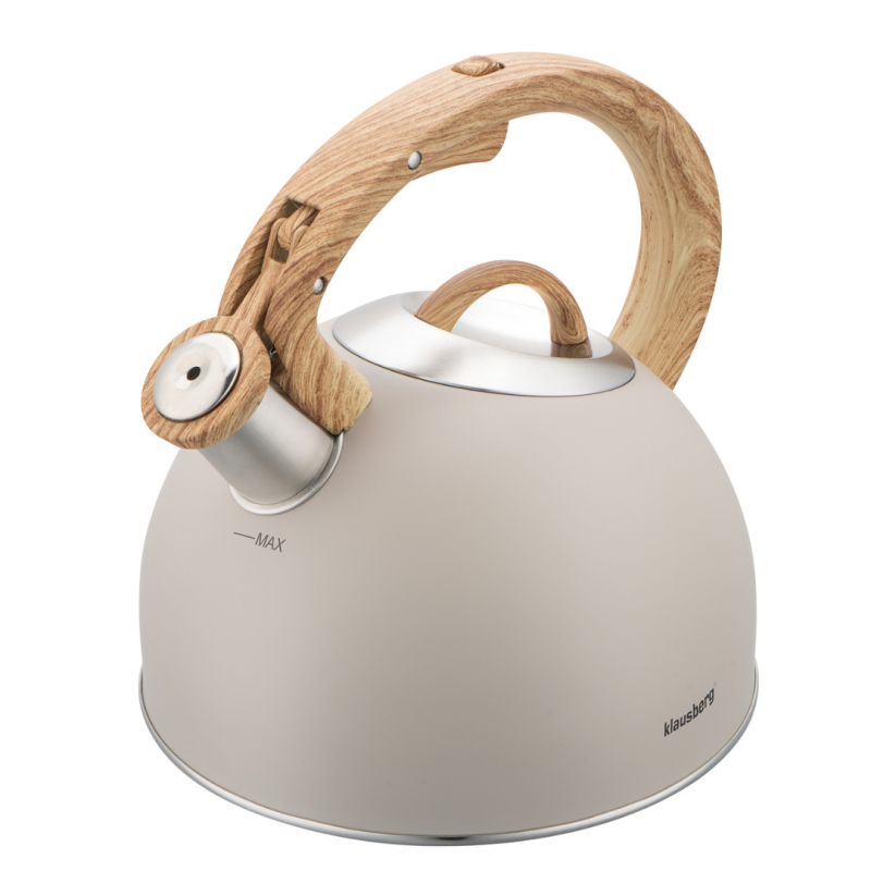 Σφυρίζοντας βραστήρας Klausberg KB 7913, 2.5 L, Λαβή με εφέ ξύλου, Επαγωγή, Μπεζ