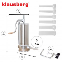 Klausberg KB 7927 Sausage Filling Machine, 5 kg, Manual, 14–35 mm, 6 Nozzles, Stainless Steel