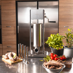 Klausberg KB 7930 Sausage Filling Machine, 5 kg, Manual, 4 stainless steel nozzles, Air release valve, Movable cylinder, Stainless steel