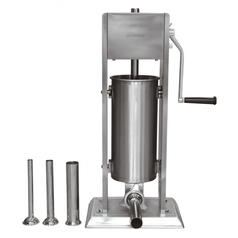 Mașină de umplut cârnați Klausberg KB 7930, 5 kg, Manuală, 4 duze din oțel, Supapă de sângerare, Cilindru de rulare, Inox