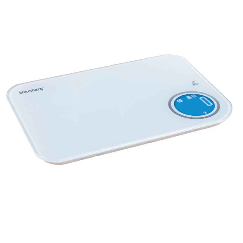 Klausberg KB 7938 Kitchen Scale, 5 kg, Bluetooth, Mobile App, LCD, TARE, 4 Display Modes, Liquids, Indicators, White/Blue