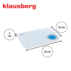 Klausberg KB 7938 Kitchen Scale, 5 kg, Bluetooth, Mobile App, LCD, TARE, 4 Display Modes, Liquids, Indicators, White/Blue