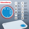 Klausberg KB 7938 Kitchen Scale, 5 kg, Bluetooth, Mobile App, LCD, TARE, 4 Display Modes, Liquids, Indicators, White/Blue