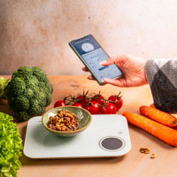 Klausberg KB 7938 Kitchen Scale, 5 kg, Bluetooth, Mobile App, LCD, TARE, 4 Display Modes, Liquids, Indicators, White/Blue