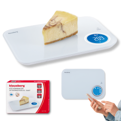 Klausberg KB 7938 Kitchen Scale, 5 kg, Bluetooth, Mobile App, LCD, TARE, 4 Display Modes, Liquids, Indicators, White/Blue