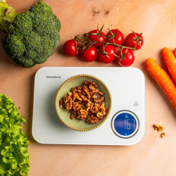 Klausberg KB 7938 Kitchen Scale, 5 kg, Bluetooth, Mobile App, LCD, TARE, 4 Display Modes, Liquids, Indicators, White/Blue