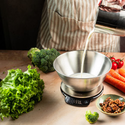 Cantar de bucatarie cu bol Klausberg KB 7939, 5 Kg, Bluetooth, Aplicatie mobila, LED, Tare, Lichide, 4 valori nutritive, Inox