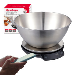 Klausberg KB 7939 Kitchen Scale with Bowl, 5 kg, Bluetooth, Mobile App, LED, TARE, Liquids, 4 Nutritional Values, Stainless Steel